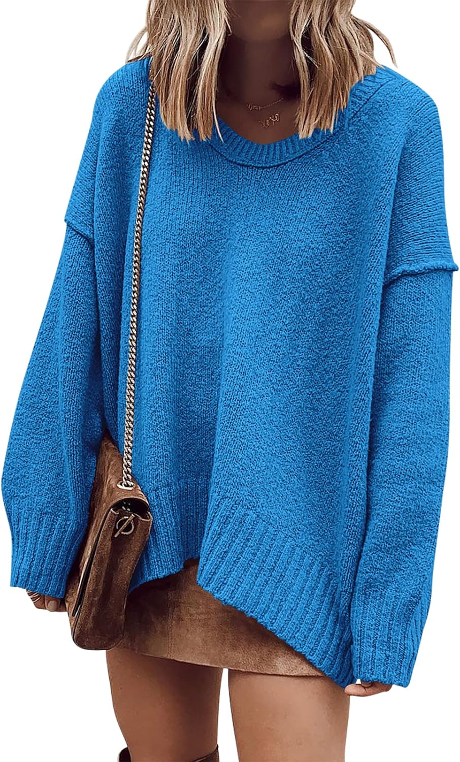 ANRABESS Women's Oversized Casual Loose Slouchy Scoop V Neck Batwing Long Sleeve Knit 2025 Fall Pullover Sweaters
