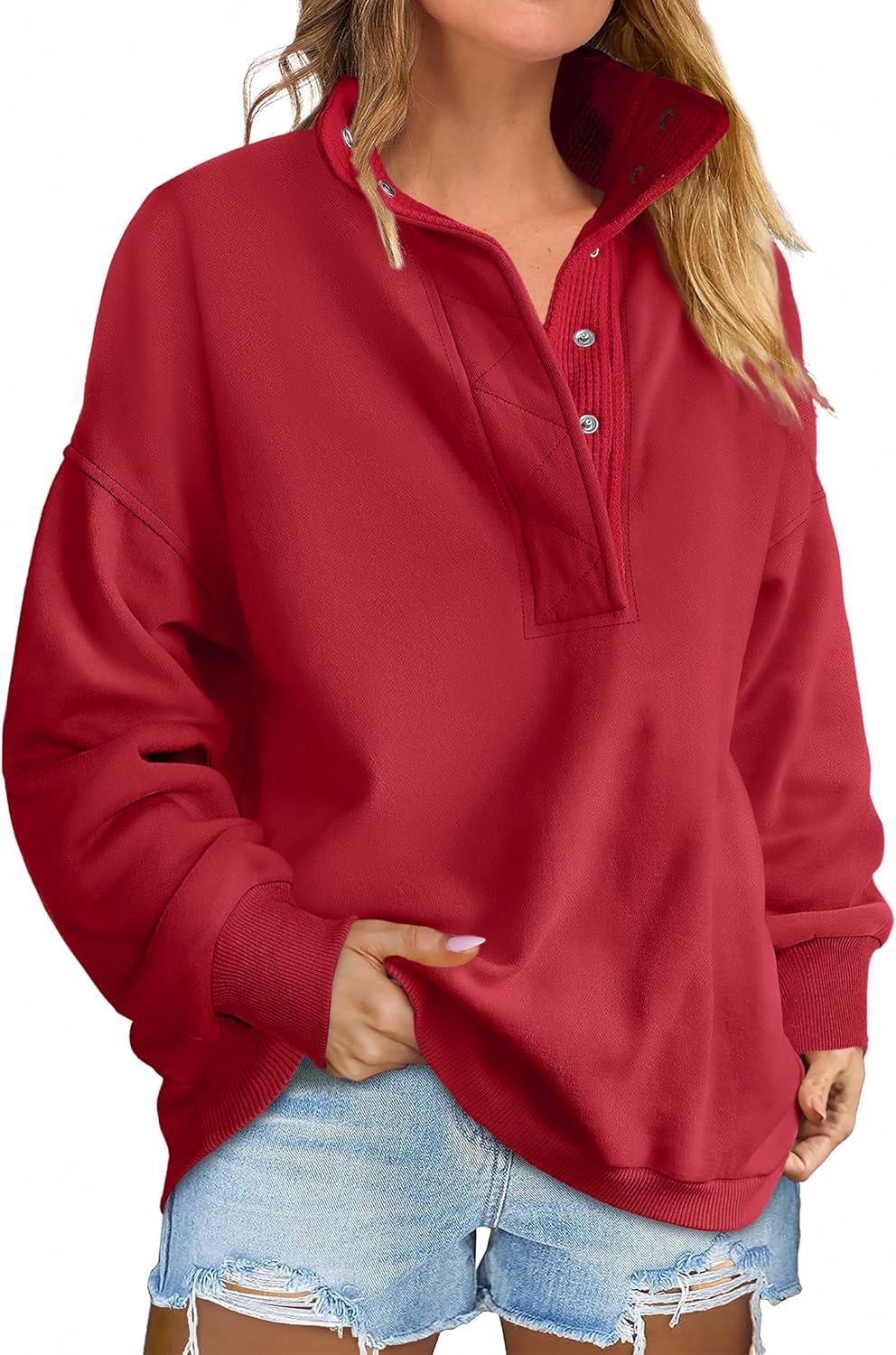 ANRABESS Womens Oversized Sweatshirt Long Sleeve Henley Pullover Tops 2025 Fall Casual Button Loose Fit Teens Fashion Outfits