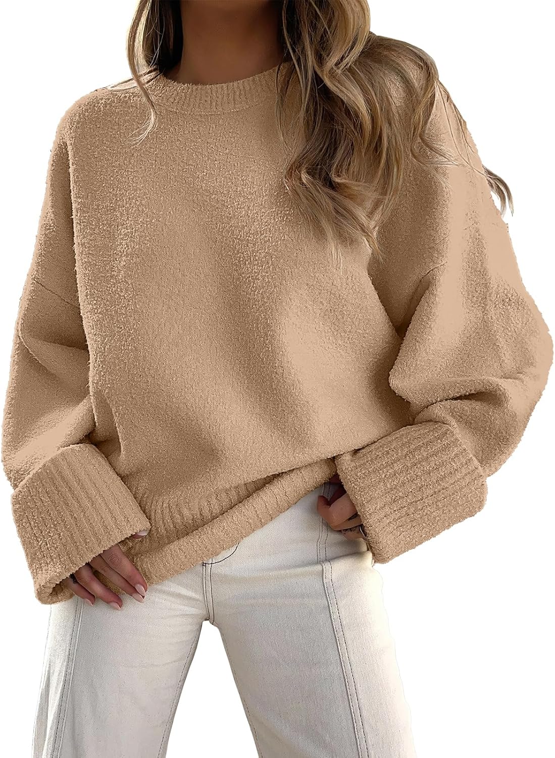 ANRABESS Women's Oversized Sweaters 2025 Long Sleeve Fuzzy Knit Casual Chunky Pullover Sweater Fall Outfits Clothes