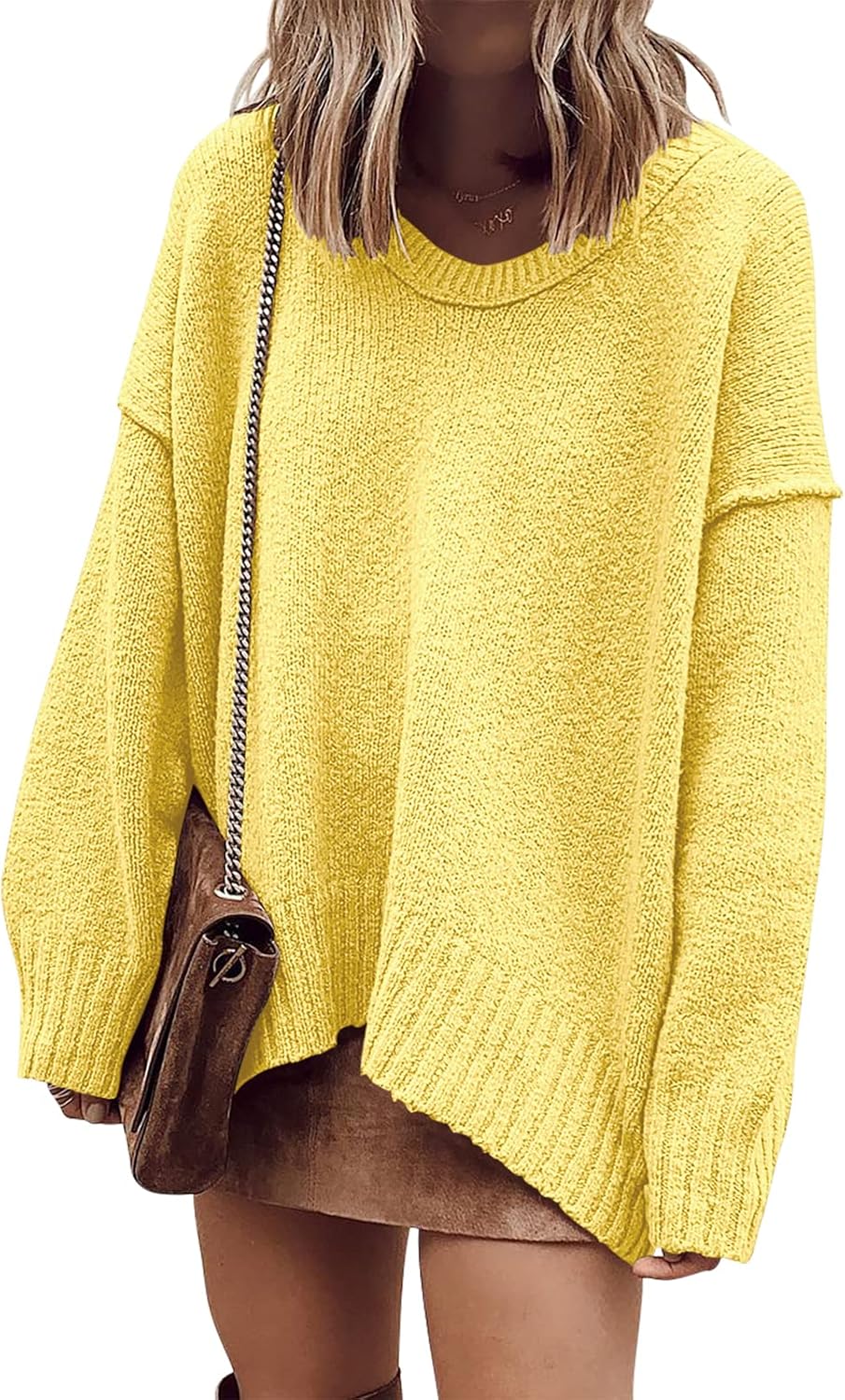 ANRABESS Women's Oversized Casual Loose Slouchy Scoop V Neck Batwing Long Sleeve Knit 2025 Fall Pullover Sweaters