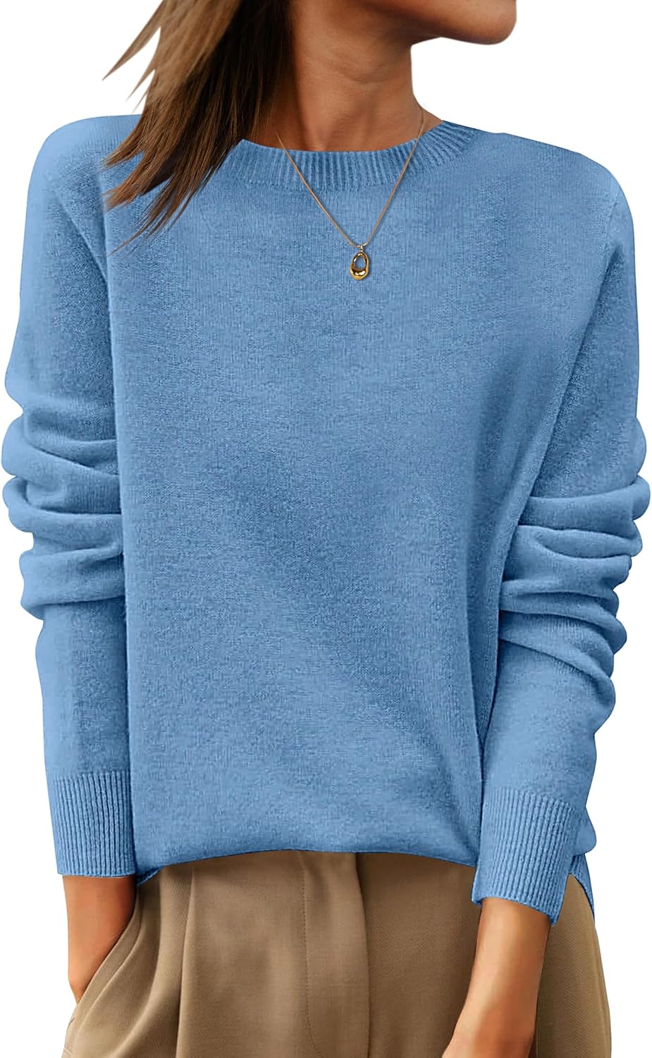 ANRABESS Womens 100% Wool Sweaters Crewneck Long Sleeve Work Business Casual Basic Sweater Tops 2025 Fall Outfits