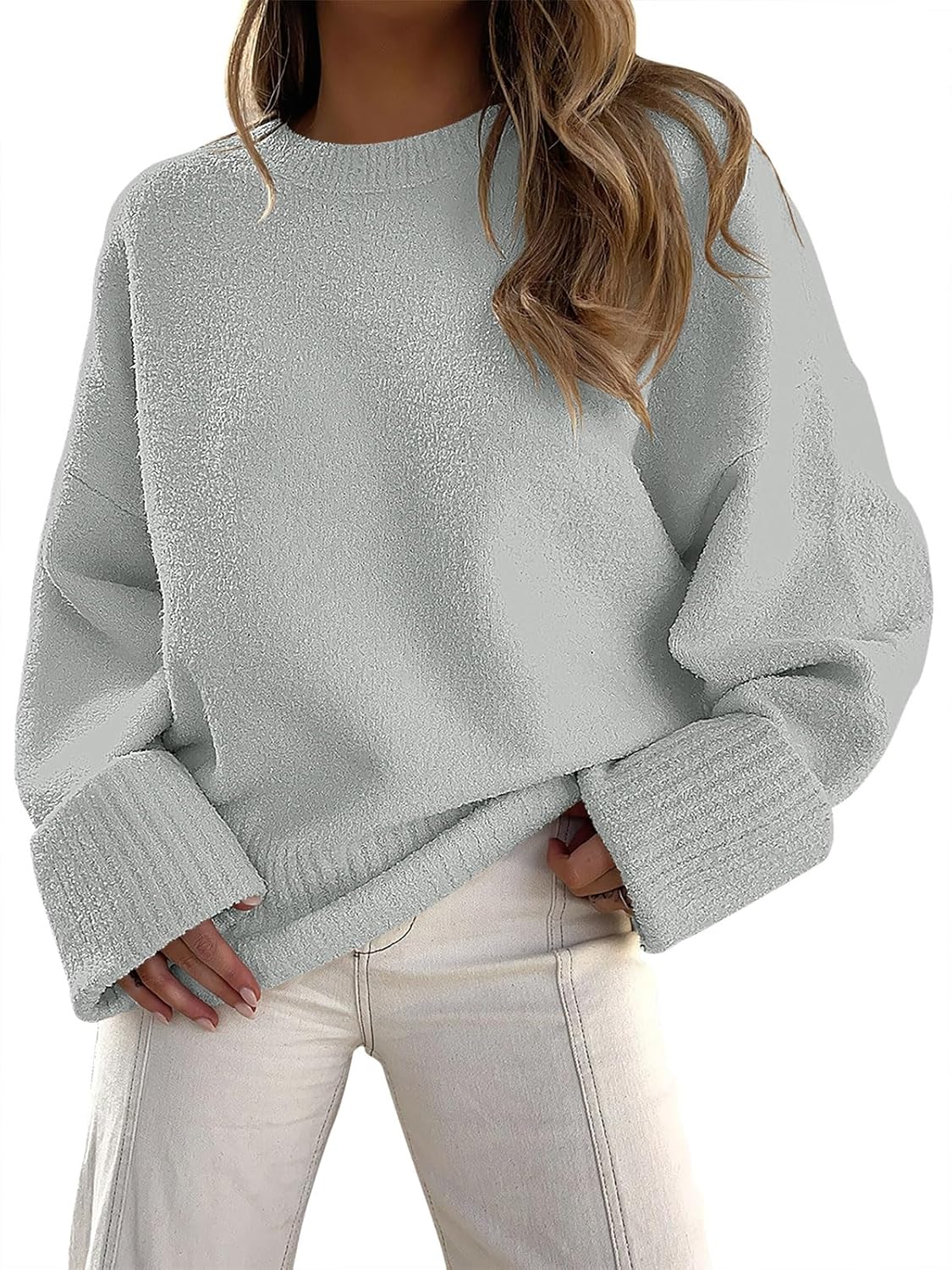 ANRABESS Women's Oversized Sweaters 2025 Long Sleeve Fuzzy Knit Casual Chunky Pullover Sweater Fall Outfits Clothes