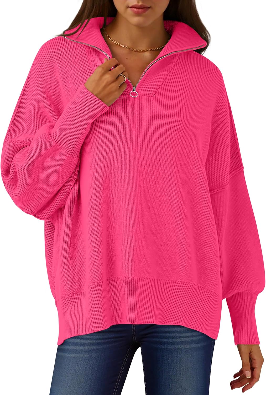 ANRABESS Women's Oversized Fashion Long Sleeve Quarter Zip Baggy Loose Slouchy Sweater Pullover Tops 2025 Fall Outfits