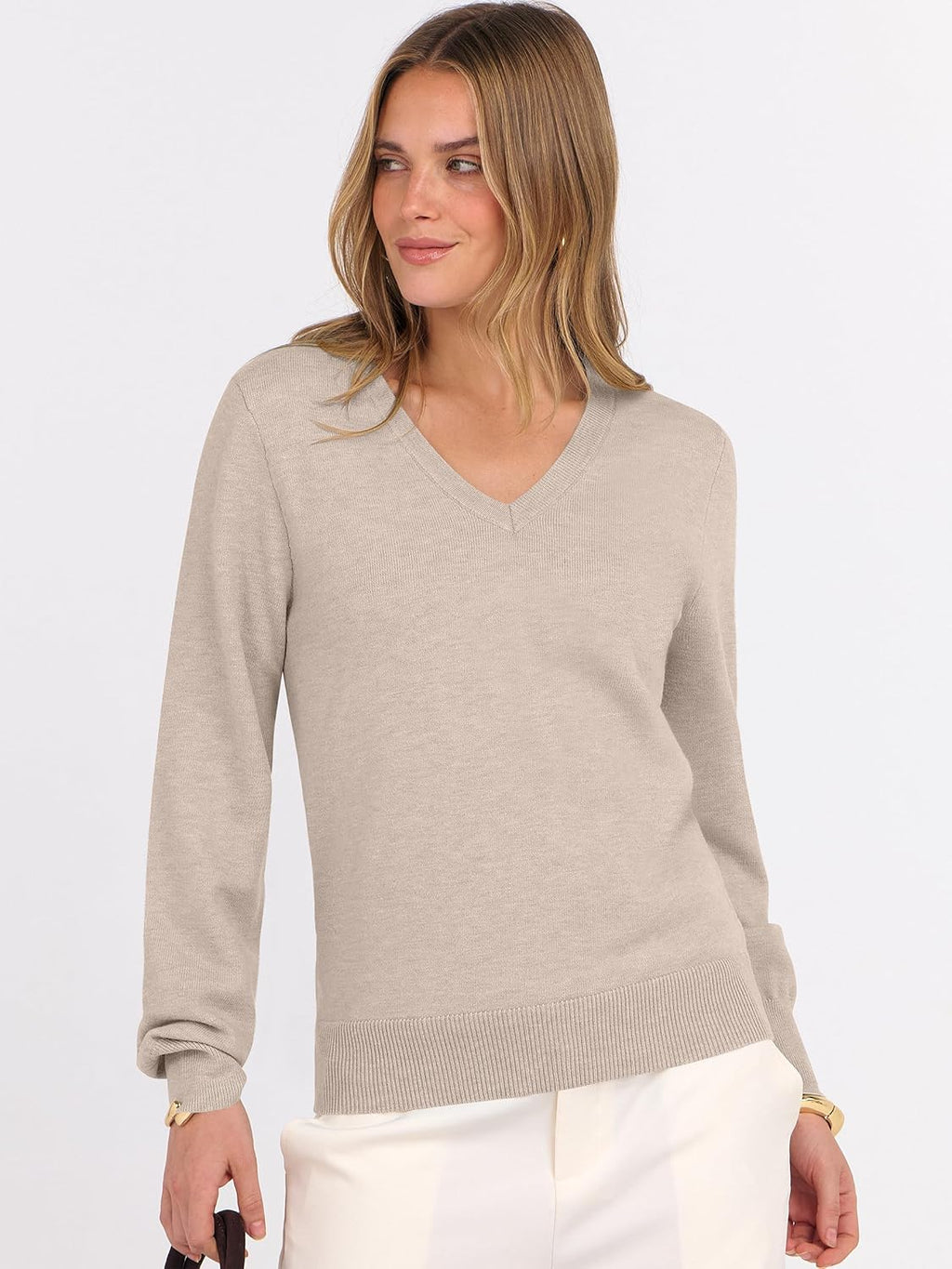 ANRABESS Womens Long Sleeve V Neck Sweaters 2025 Fall Casual Classic Soft Loose Fit Basic Pullover Jumper Top