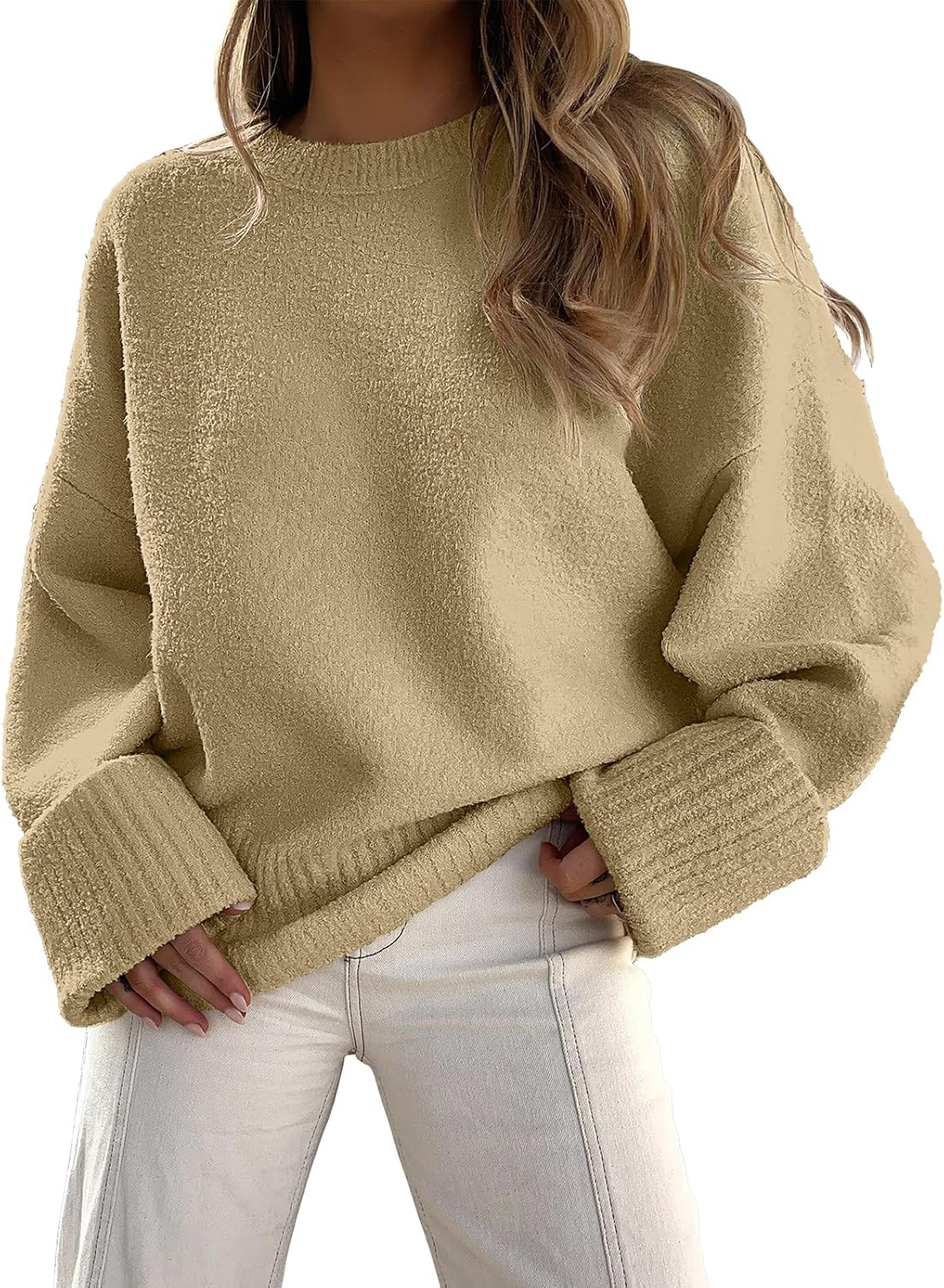 ANRABESS Women's Oversized Sweaters 2025 Long Sleeve Fuzzy Knit Casual Chunky Pullover Sweater Fall Outfits Clothes