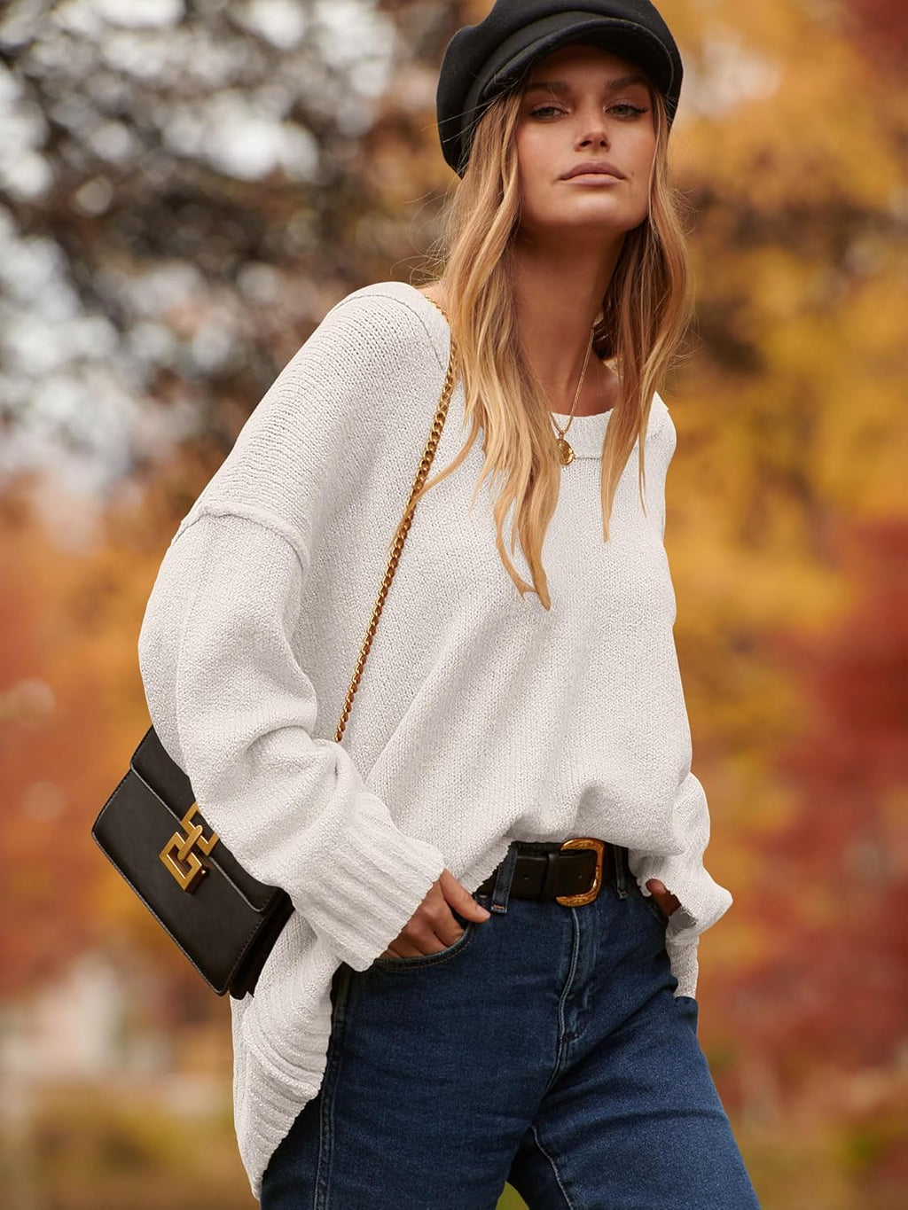 ANRABESS Women's Oversized Casual Loose Slouchy Scoop V Neck Batwing Long Sleeve Knit 2025 Fall Pullover Sweaters