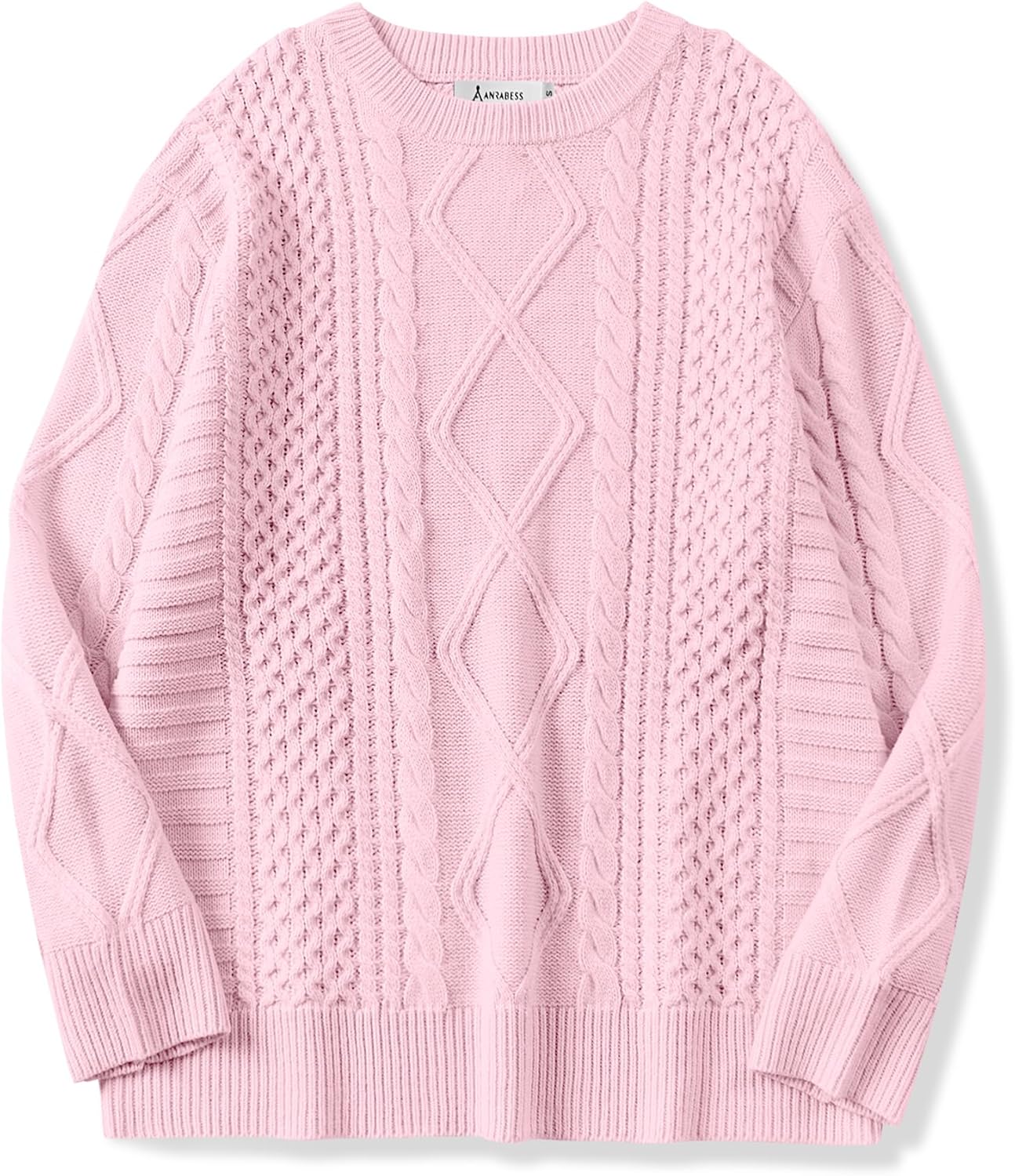 ANRABESS Sweaters for Women Oversized Cable Knit Fall Long Sleeve Crewneck Casual Pullover Sweater Tops 2025 Winter Outfits