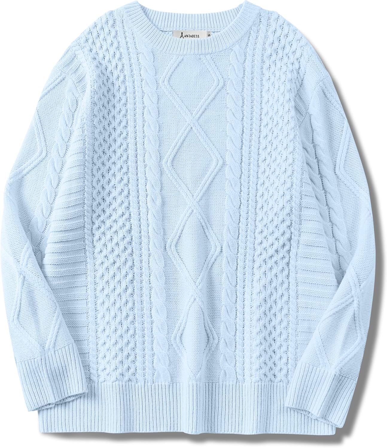 ANRABESS Sweaters for Women Oversized Cable Knit Fall Long Sleeve Crewneck Casual Pullover Sweater Tops 2025 Winter Outfits