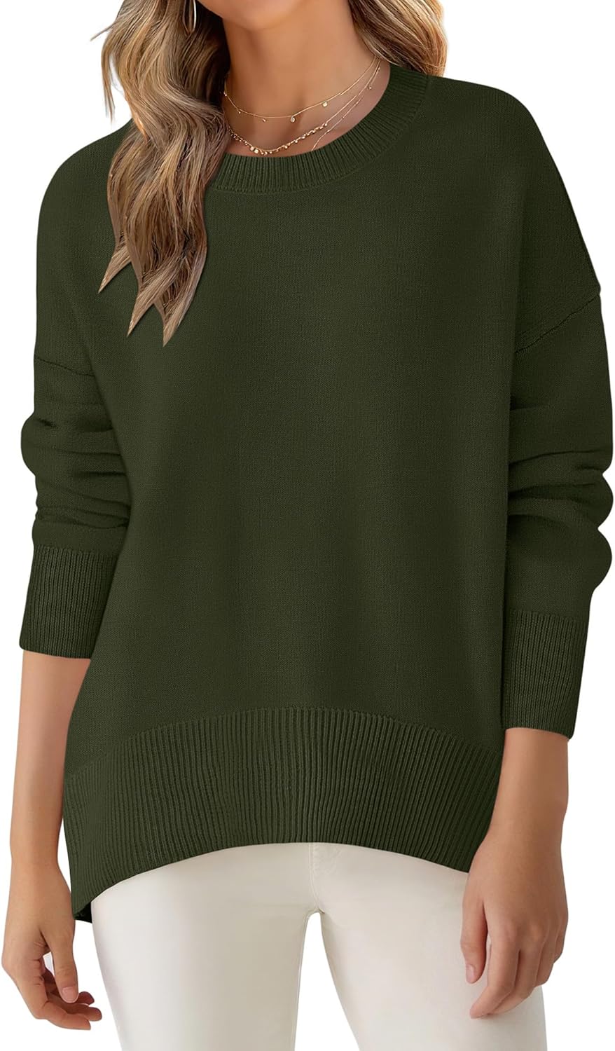 ANRABESS Sweaters for Women 2025 Fall Long Sleeve Casual Loose Fit Knitted High Low Hem Basic Pullover Sweater Tops