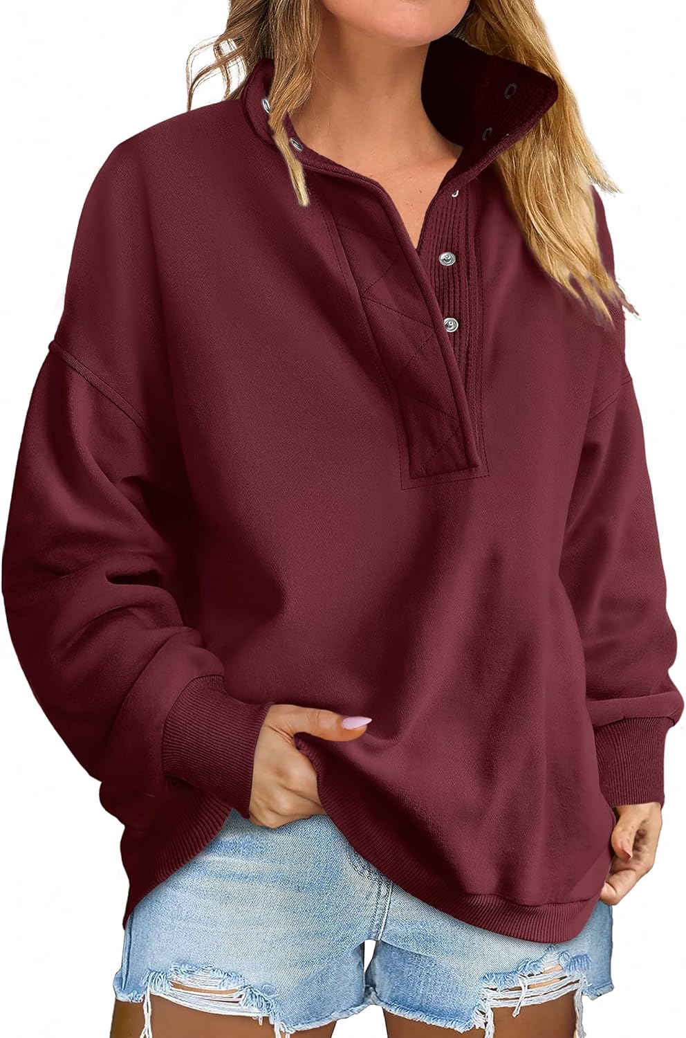 ANRABESS Womens Oversized Sweatshirt Long Sleeve Henley Pullover Tops 2025 Fall Casual Button Loose Fit Teens Fashion Outfits