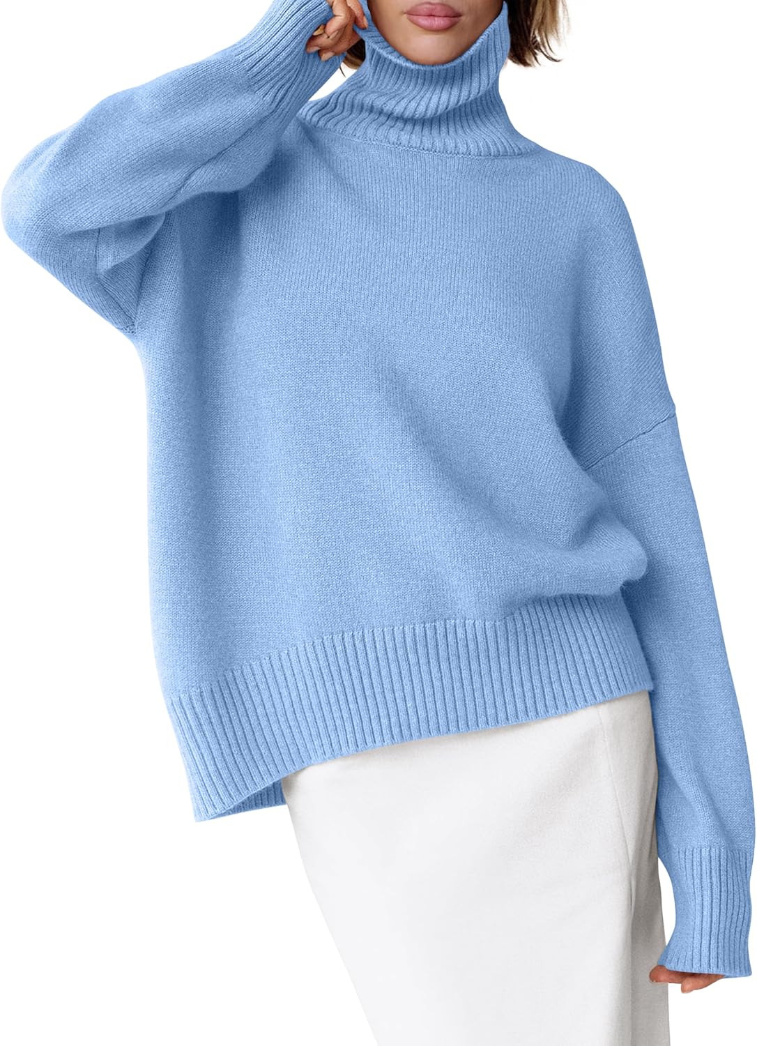 ANRABESS Womens Turtleneck Sweaters Oversized Chunky Long Sleeve Knit High Low Hem Pullover Top 2025 Fall Winter Fashion