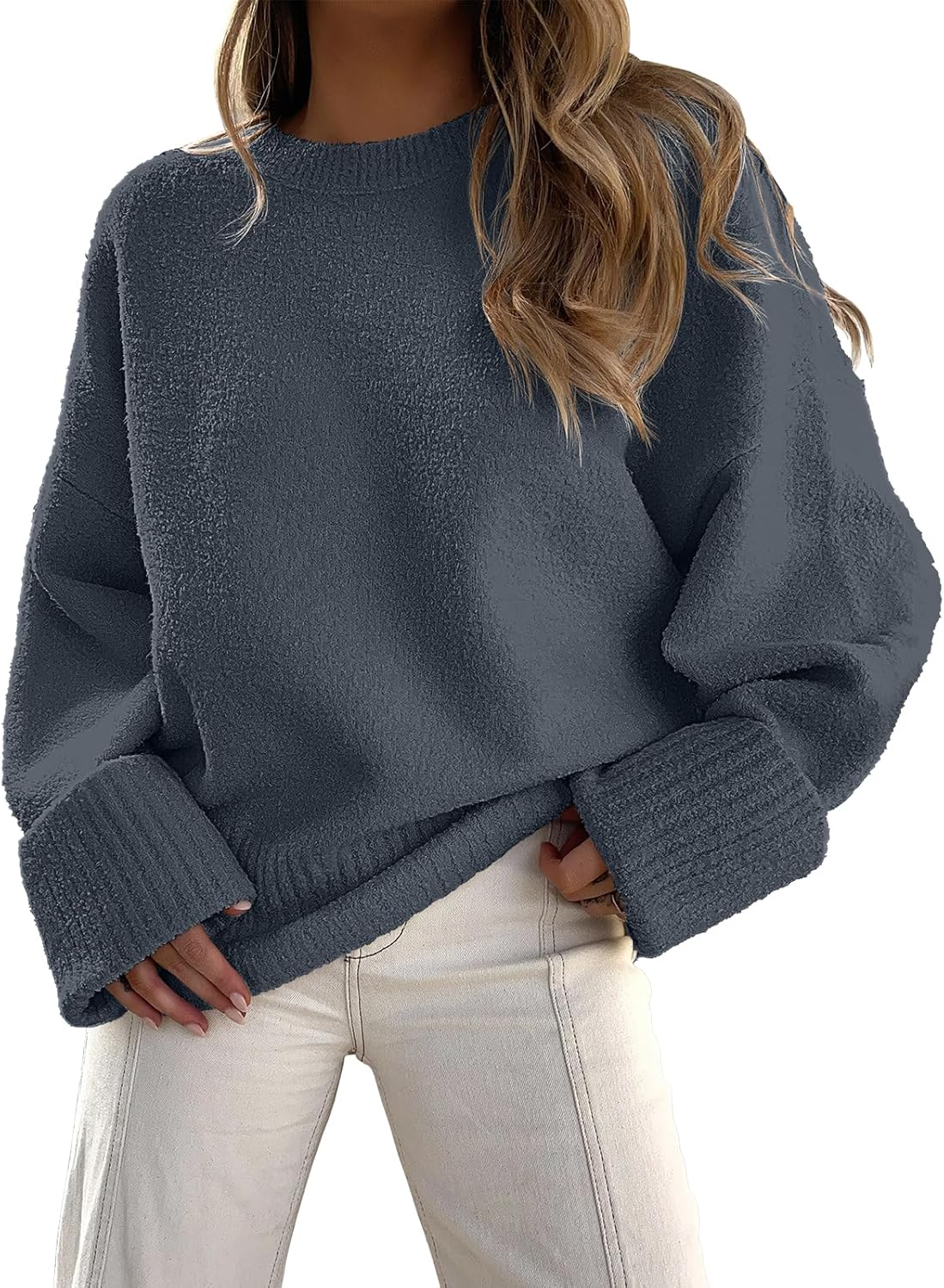 ANRABESS Women's Oversized Sweaters 2025 Long Sleeve Fuzzy Knit Casual Chunky Pullover Sweater Fall Outfits Clothes