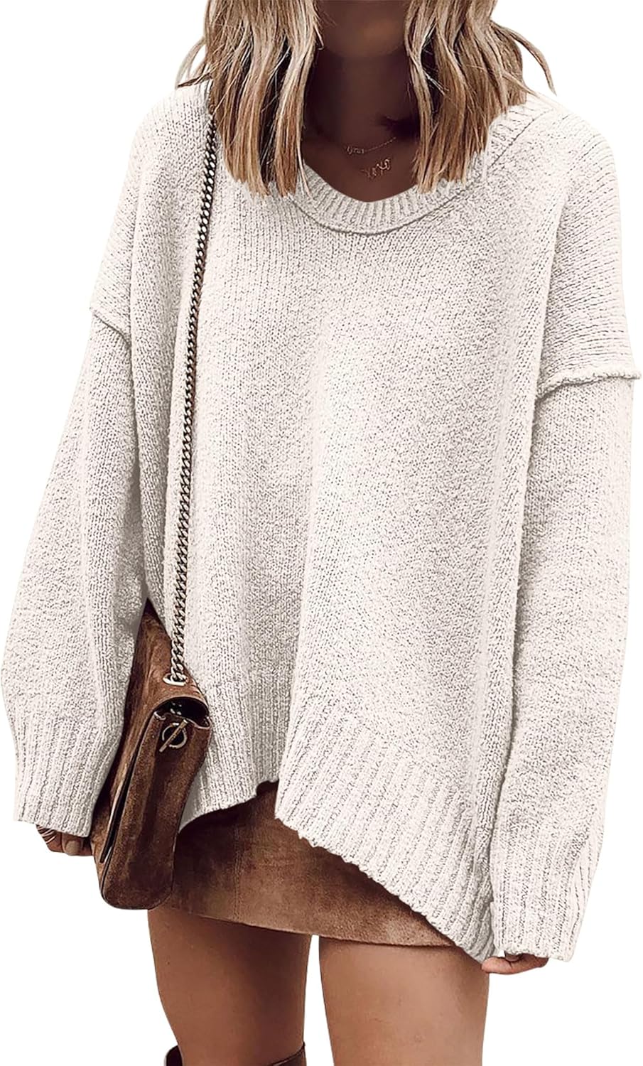 ANRABESS Women's Oversized Casual Loose Slouchy Scoop V Neck Batwing Long Sleeve Knit 2025 Fall Pullover Sweaters