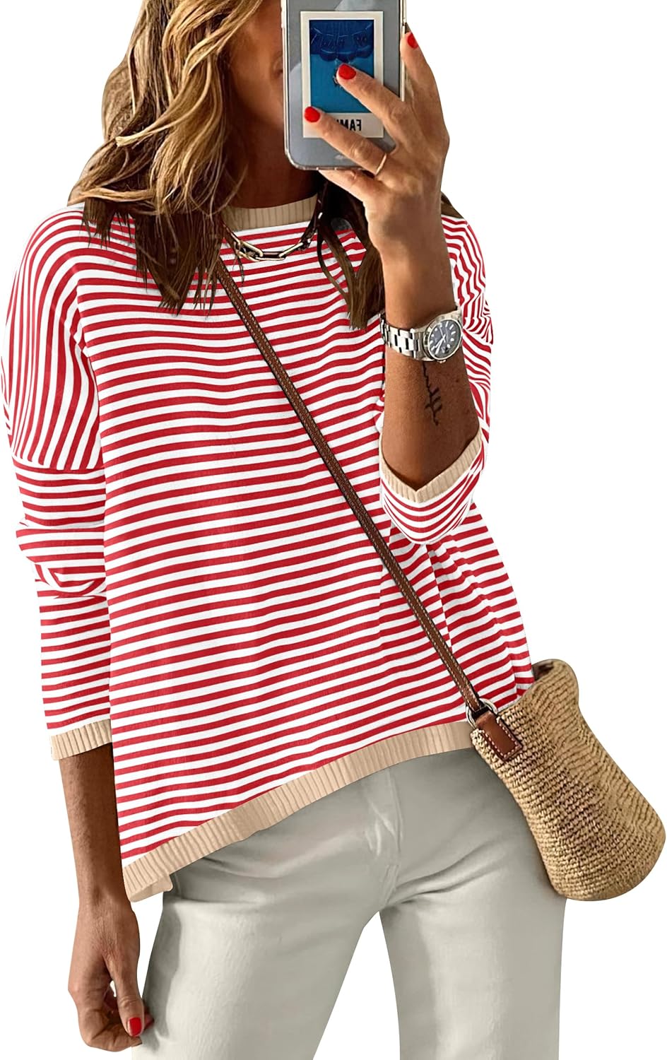 ANRABESS Womens Striped Sweaters Long Sleeve Top Crewneck Color Block Casual Loose Knitted Pullover Shirts 2025 Fall Outfits