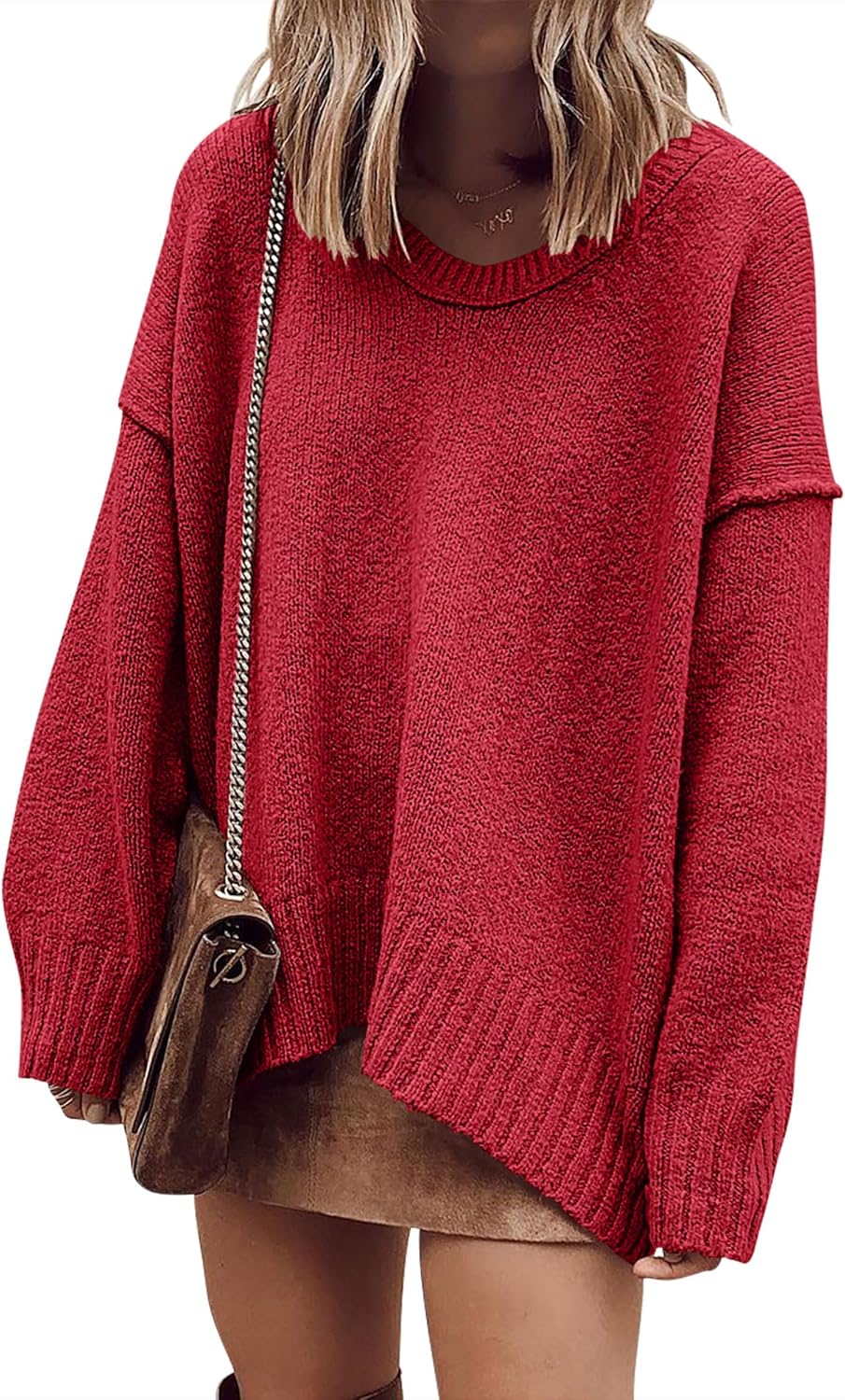 ANRABESS Women's Oversized Casual Loose Slouchy Scoop V Neck Batwing Long Sleeve Knit 2025 Fall Pullover Sweaters