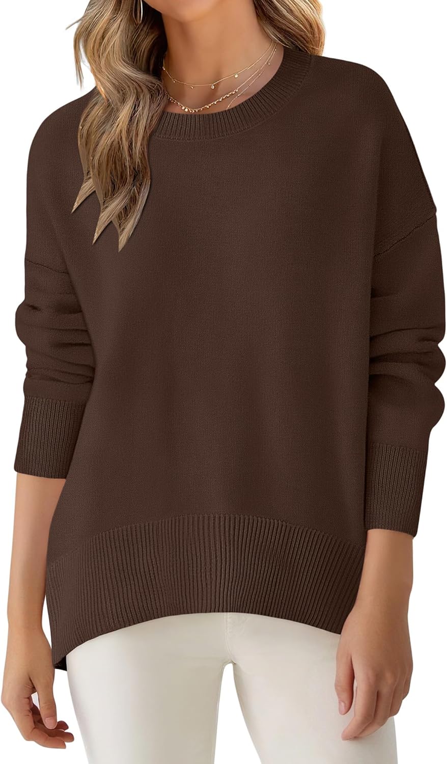 ANRABESS Sweaters for Women 2025 Fall Long Sleeve Casual Loose Fit Knitted High Low Hem Basic Pullover Sweater Tops