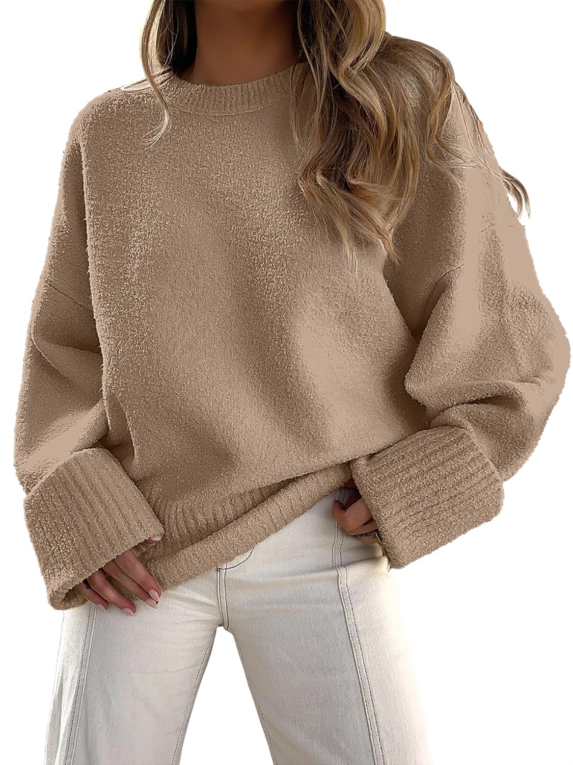 ANRABESS Women's Oversized Sweaters 2025 Long Sleeve Fuzzy Knit Casual Chunky Pullover Sweater Fall Outfits Clothes