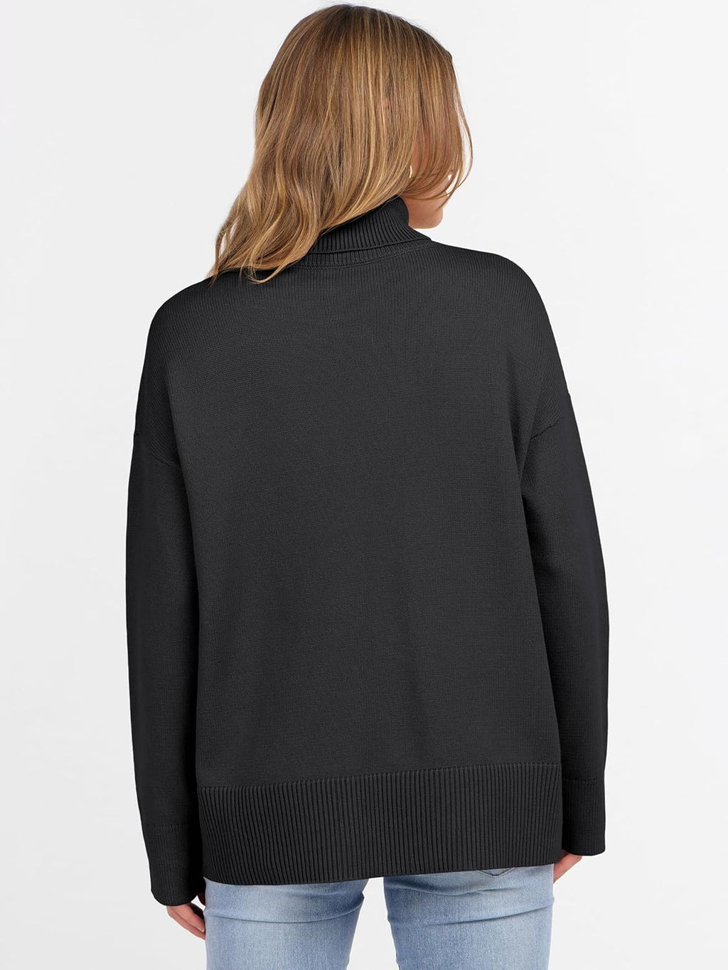 ANRABESS Womens Turtleneck Sweaters Oversized Chunky Long Sleeve Knit High Low Hem Pullover Top 2025 Fall Winter Fashion