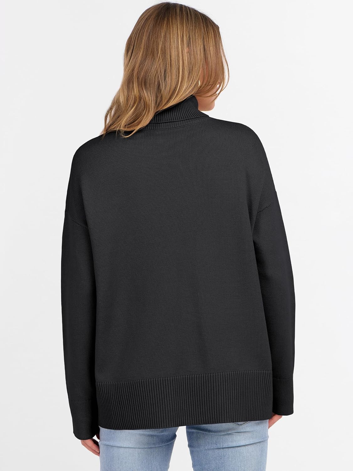 ANRABESS Womens Turtleneck Sweaters Oversized Chunky Long Sleeve Knit High Low Hem Pullover Top 2025 Fall Winter Fashion