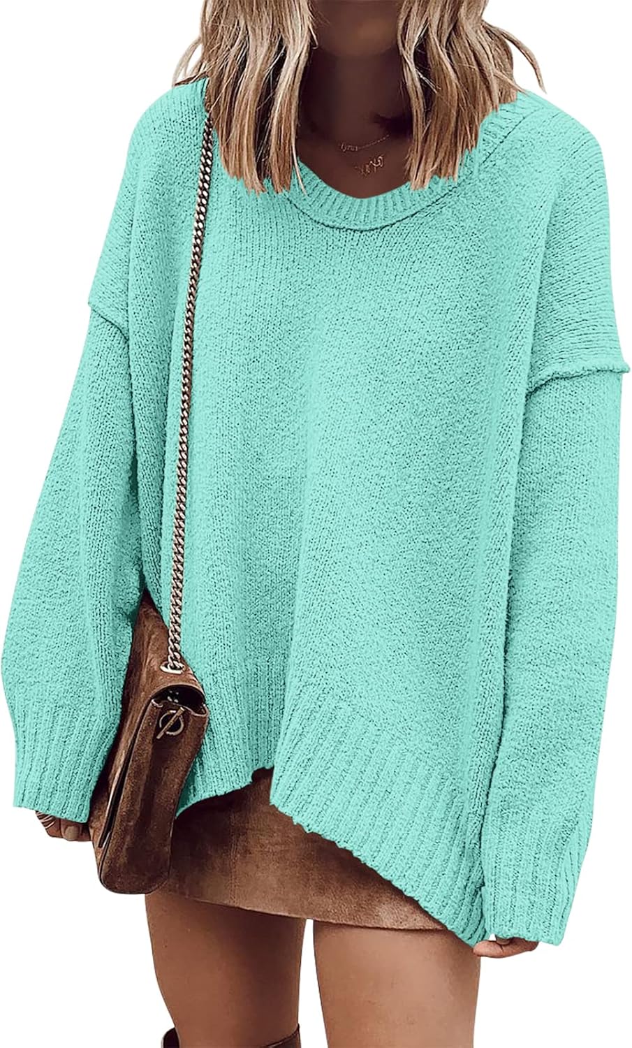 ANRABESS Women's Oversized Casual Loose Slouchy Scoop V Neck Batwing Long Sleeve Knit 2025 Fall Pullover Sweaters