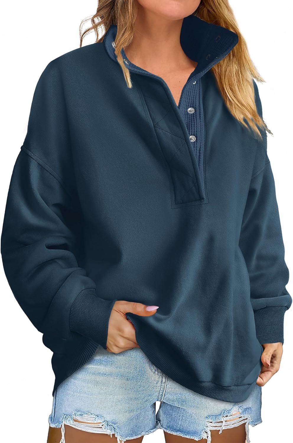 ANRABESS Womens Oversized Sweatshirt Long Sleeve Henley Pullover Tops 2025 Fall Casual Button Loose Fit Teens Fashion Outfits