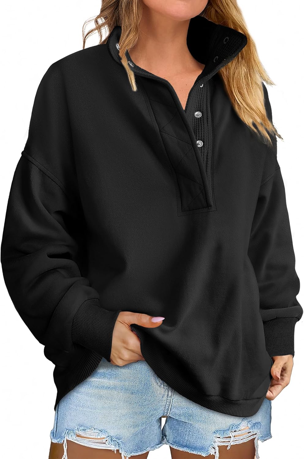 ANRABESS Womens Oversized Sweatshirt Long Sleeve Henley Pullover Tops 2025 Fall Casual Button Loose Fit Teens Fashion Outfits