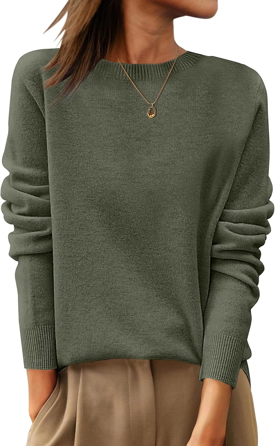 ANRABESS Womens 100% Wool Sweaters Crewneck Long Sleeve Work Business Casual Basic Sweater Tops 2025 Fall Outfits