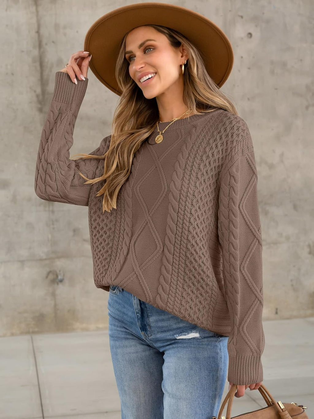 ANRABESS Sweaters for Women Oversized Cable Knit Fall Long Sleeve Crewneck Casual Pullover Sweater Tops 2025 Winter Outfits