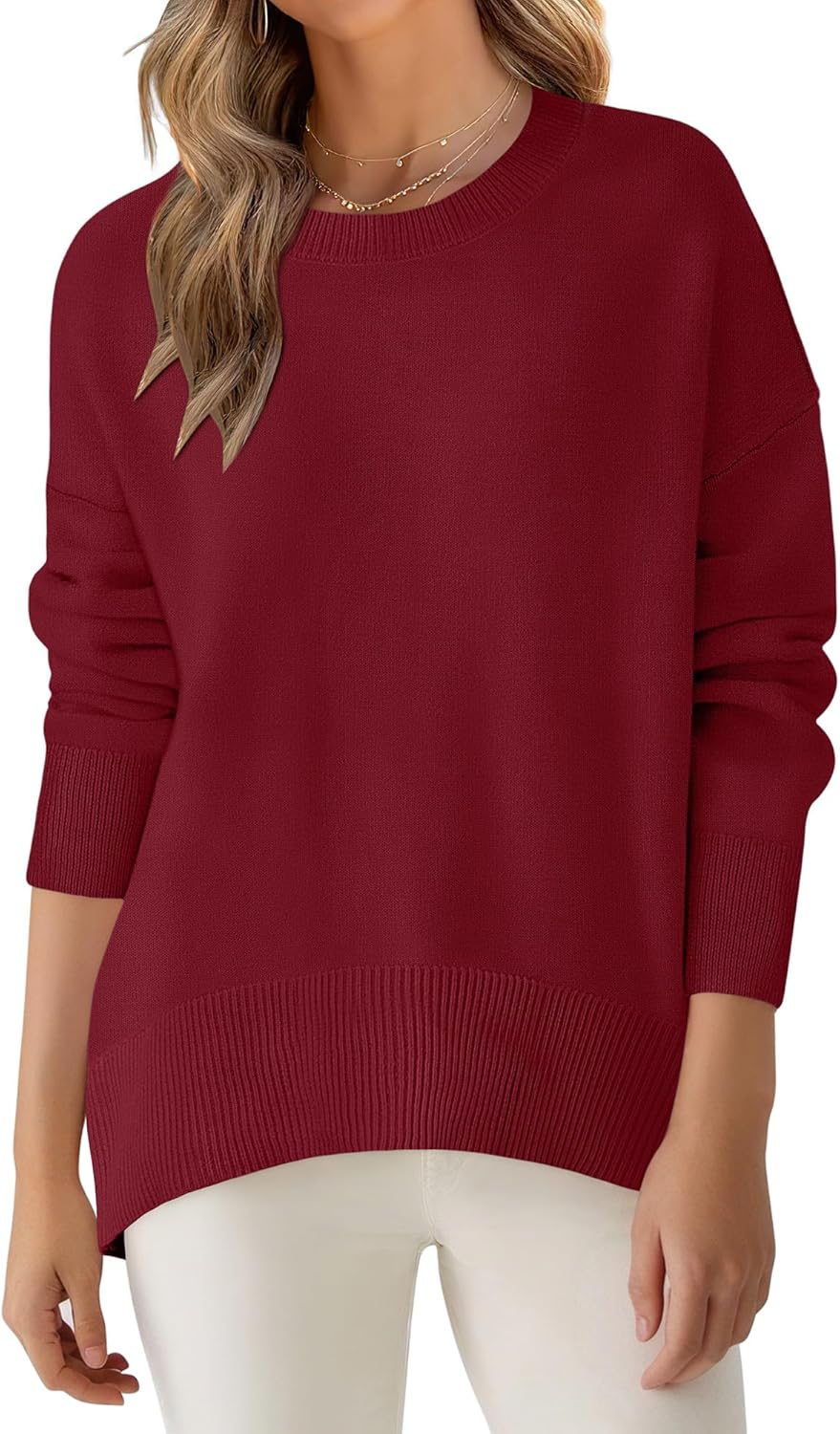 ANRABESS Sweaters for Women 2025 Fall Long Sleeve Casual Loose Fit Knitted High Low Hem Basic Pullover Sweater Tops