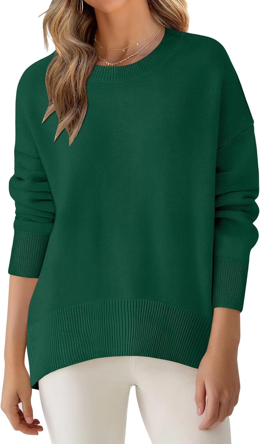 ANRABESS Sweaters for Women 2025 Fall Long Sleeve Casual Loose Fit Knitted High Low Hem Basic Pullover Sweater Tops