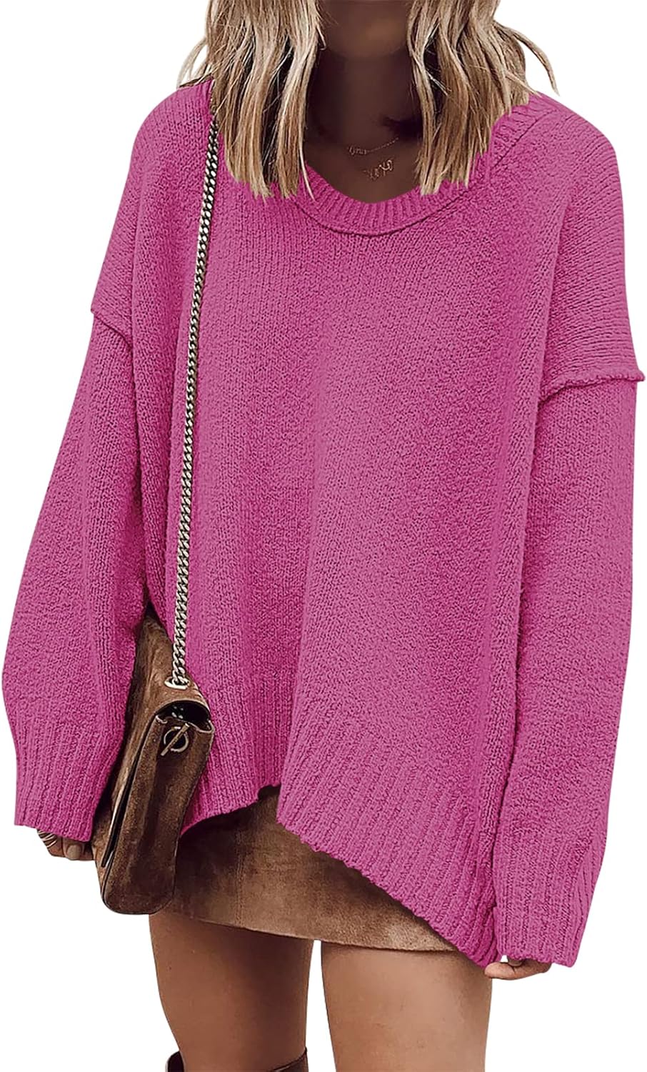 ANRABESS Women's Oversized Casual Loose Slouchy Scoop V Neck Batwing Long Sleeve Knit 2025 Fall Pullover Sweaters