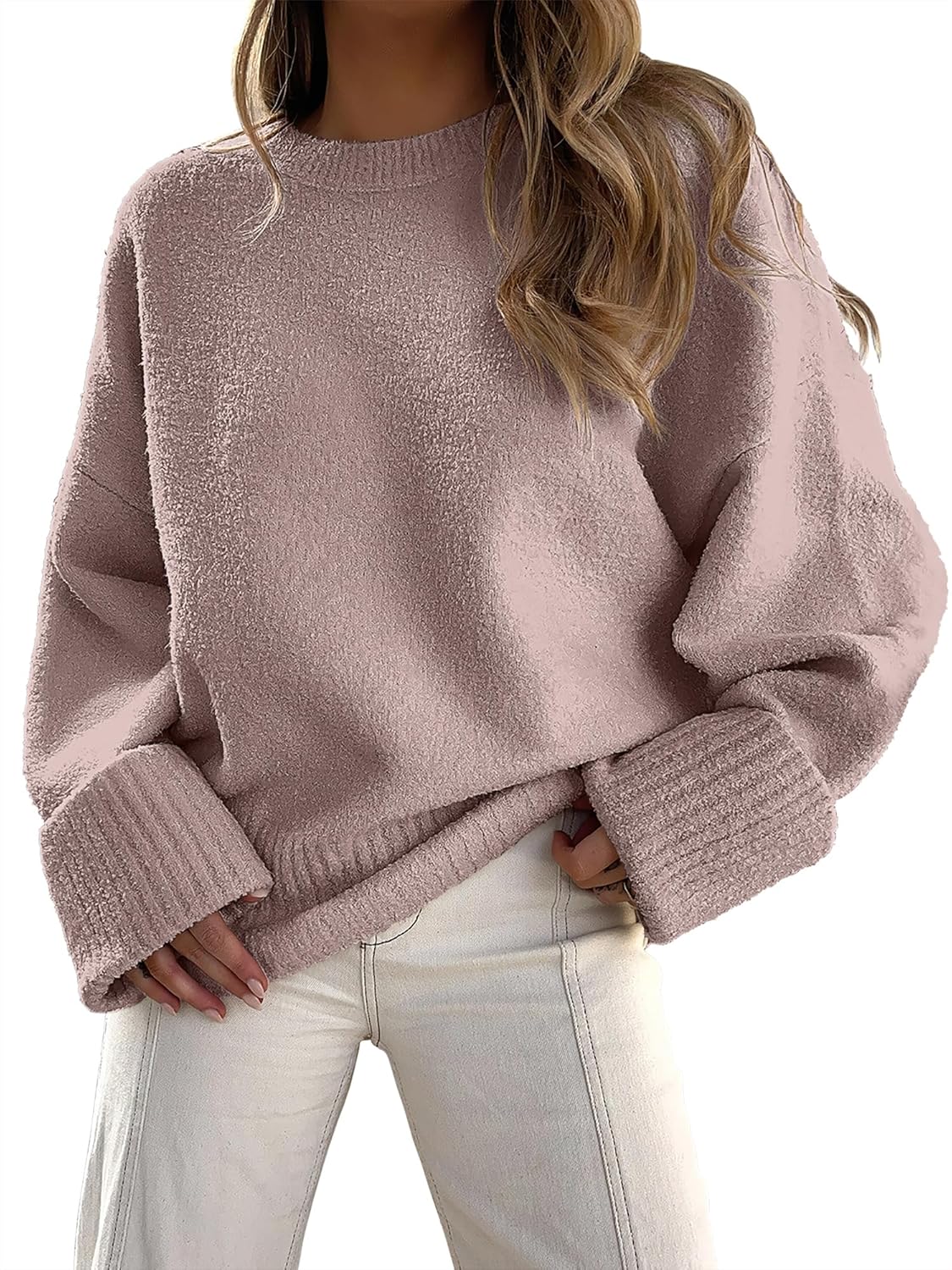 ANRABESS Women's Oversized Sweaters 2025 Long Sleeve Fuzzy Knit Casual Chunky Pullover Sweater Fall Outfits Clothes