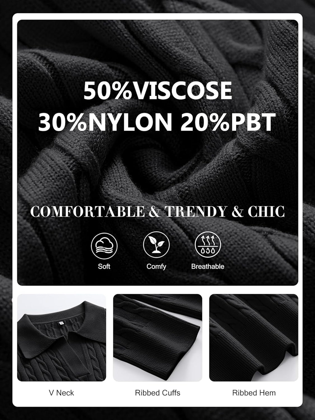 ANRABESS Womens Cable Knit Sweaters Long Sleeve V Neck Sweater Tops Casual Pullover Polo Shirts 2025 Fall Fashion Outfits