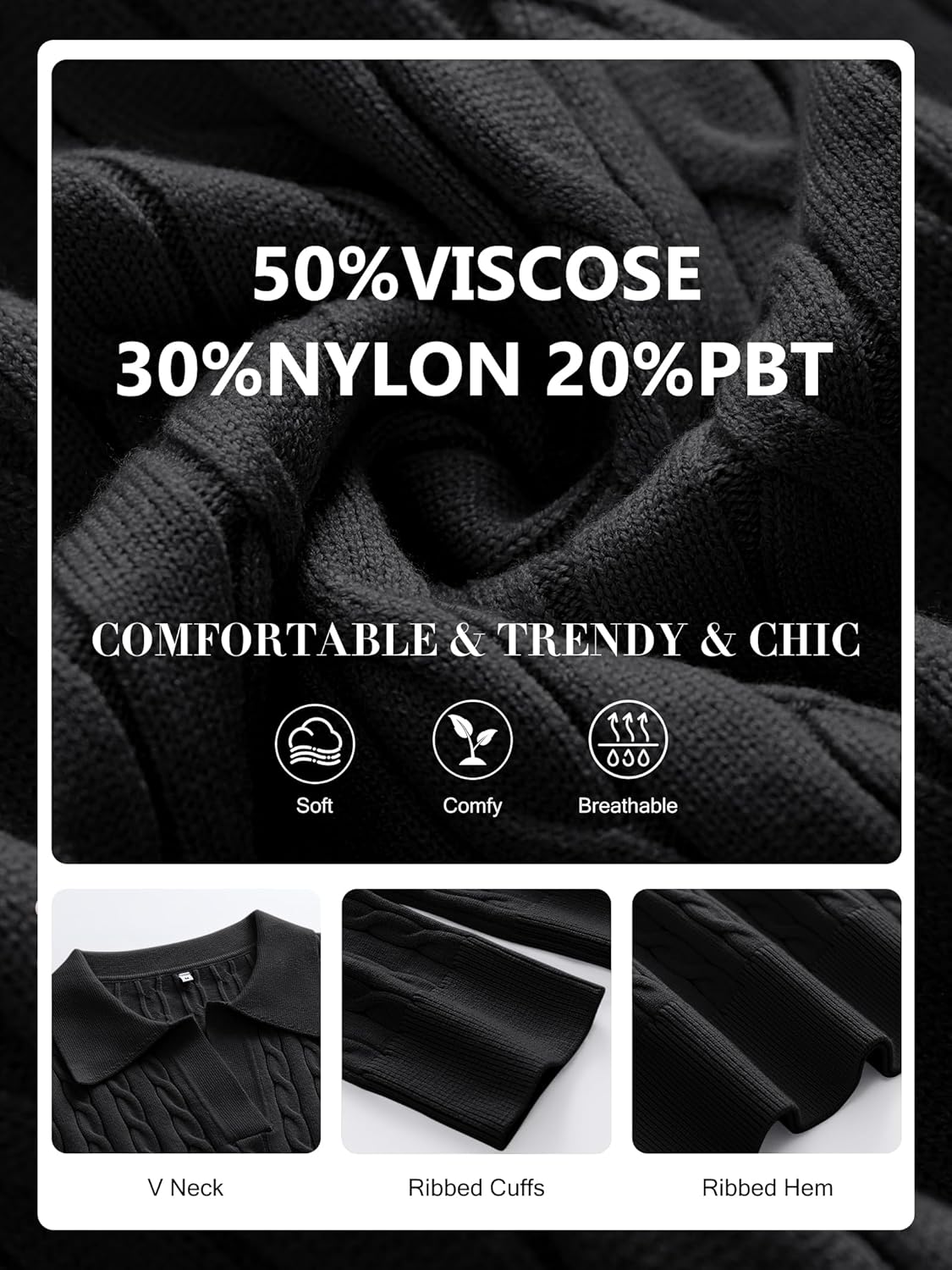 ANRABESS Womens Cable Knit Sweaters Long Sleeve V Neck Sweater Tops Casual Pullover Polo Shirts 2025 Fall Fashion Outfits