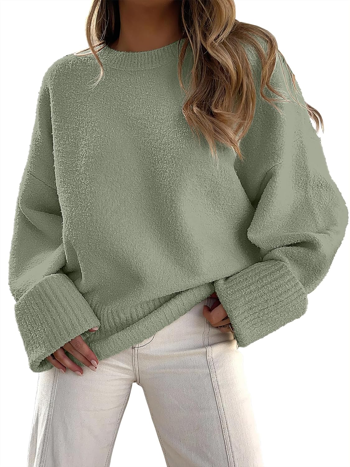 ANRABESS Women's Oversized Sweaters 2025 Long Sleeve Fuzzy Knit Casual Chunky Pullover Sweater Fall Outfits Clothes