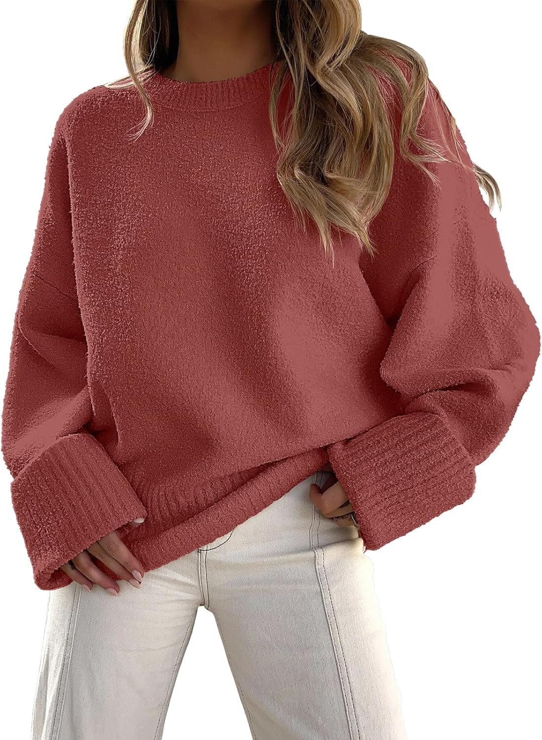 ANRABESS Women's Oversized Sweaters 2025 Long Sleeve Fuzzy Knit Casual Chunky Pullover Sweater Fall Outfits Clothes