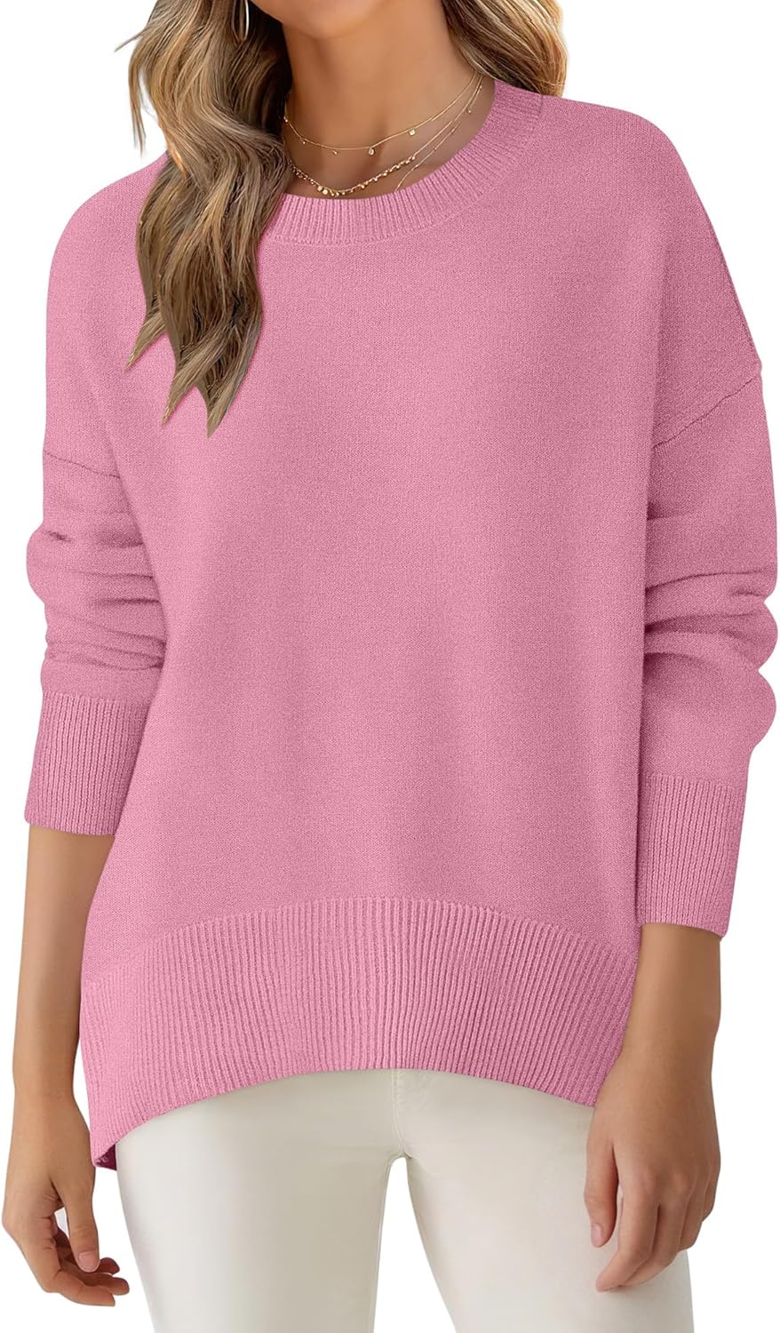 ANRABESS Sweaters for Women 2025 Fall Long Sleeve Casual Loose Fit Knitted High Low Hem Basic Pullover Sweater Tops