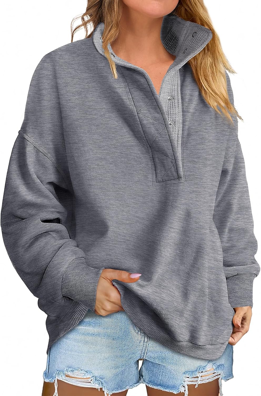 ANRABESS Womens Oversized Sweatshirt Long Sleeve Henley Pullover Tops 2025 Fall Casual Button Loose Fit Teens Fashion Outfits