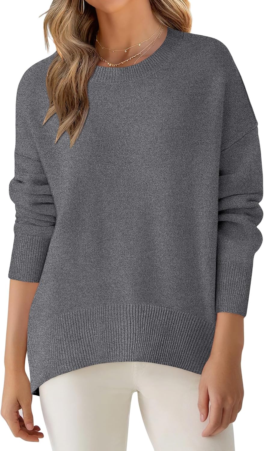 ANRABESS Sweaters for Women 2025 Fall Long Sleeve Casual Loose Fit Knitted High Low Hem Basic Pullover Sweater Tops