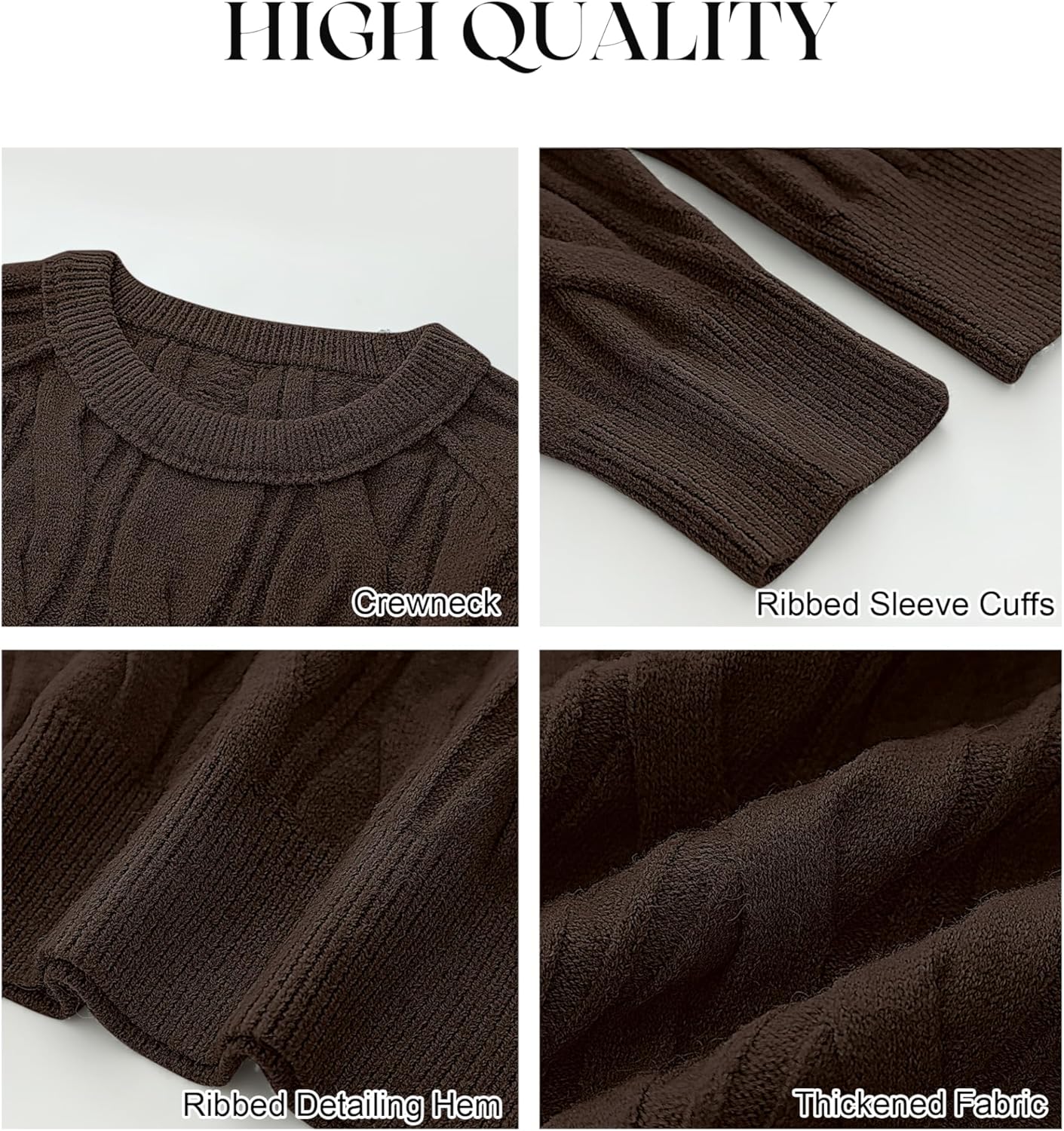 ANRABESS Sweaters for Women Long Sleeve Crewneck Cable Knit Casual Loose Pullover Tops 2025 Trendy Fall Vintage Outfits