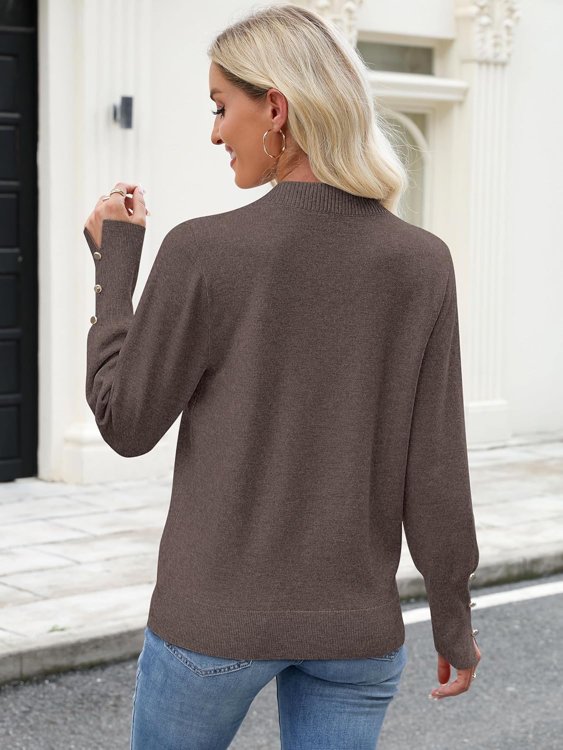 ANRABESS Sweaters for Women Long Sleeve V Neck Shirts Business Casual Work Blouses 2025 Fall Loose Knit Pullover Sweater Tops